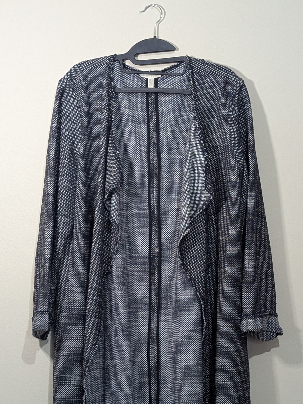 Eileen Fisher Black and White Textured Open-Front Cardigan